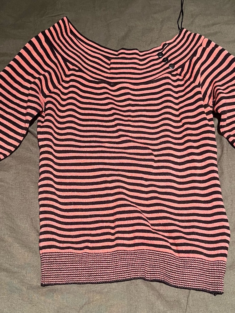 Vintage H&M Pink and Black Striped Boatneck Short Sleeve Top
